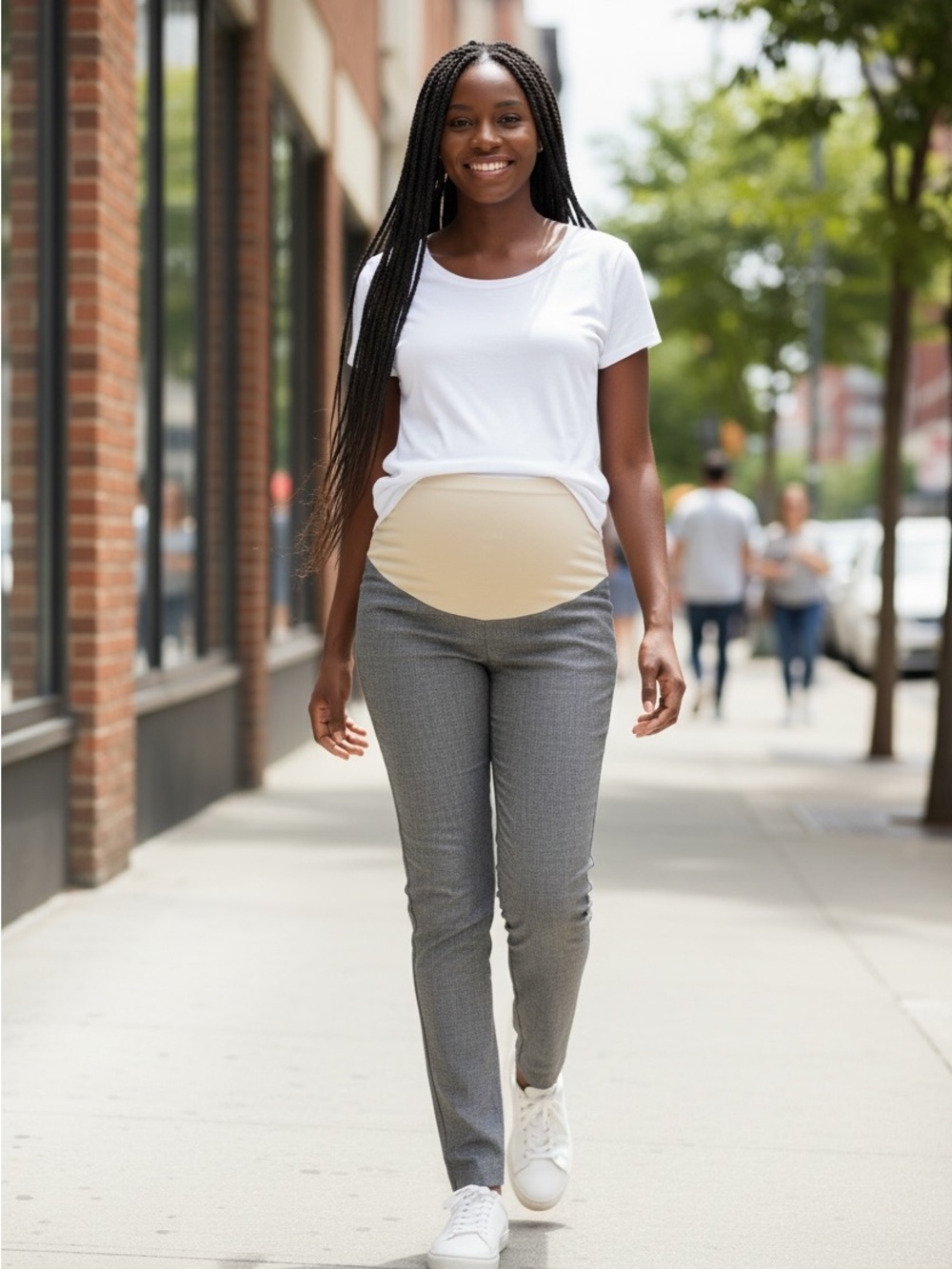 Motherhood Maternity Straight-Leg Ponte Pants in Gray S w/ Belly Band